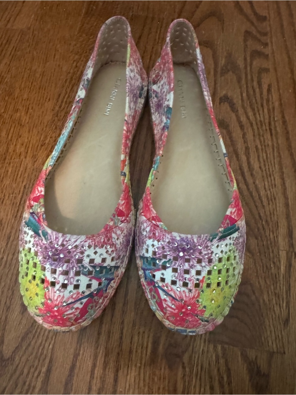 Gianni Bini Pink Multicolor Floral Perforated Ballet Flats